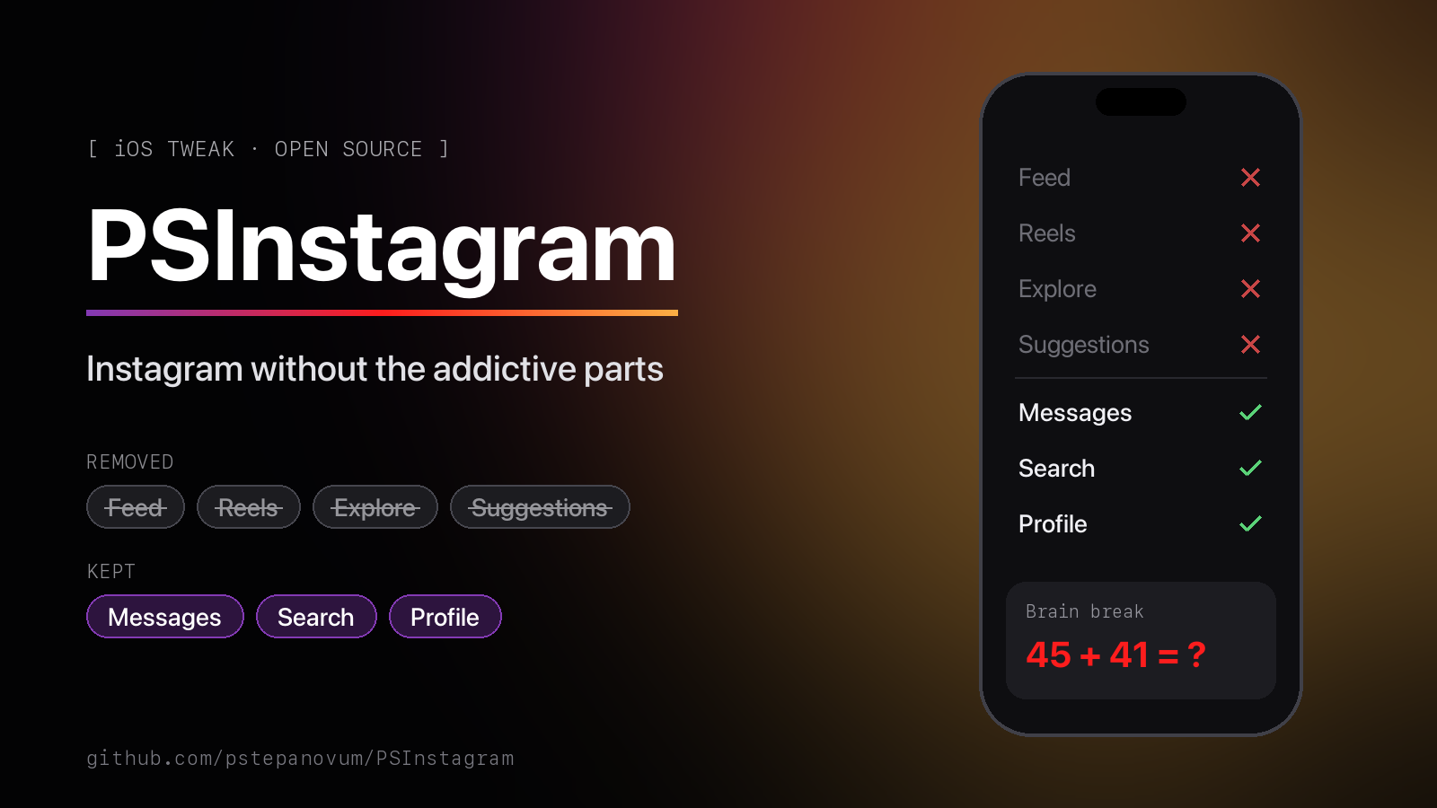 PSInstagram - Distraction-Free Instagram (iOS Tweak) preview