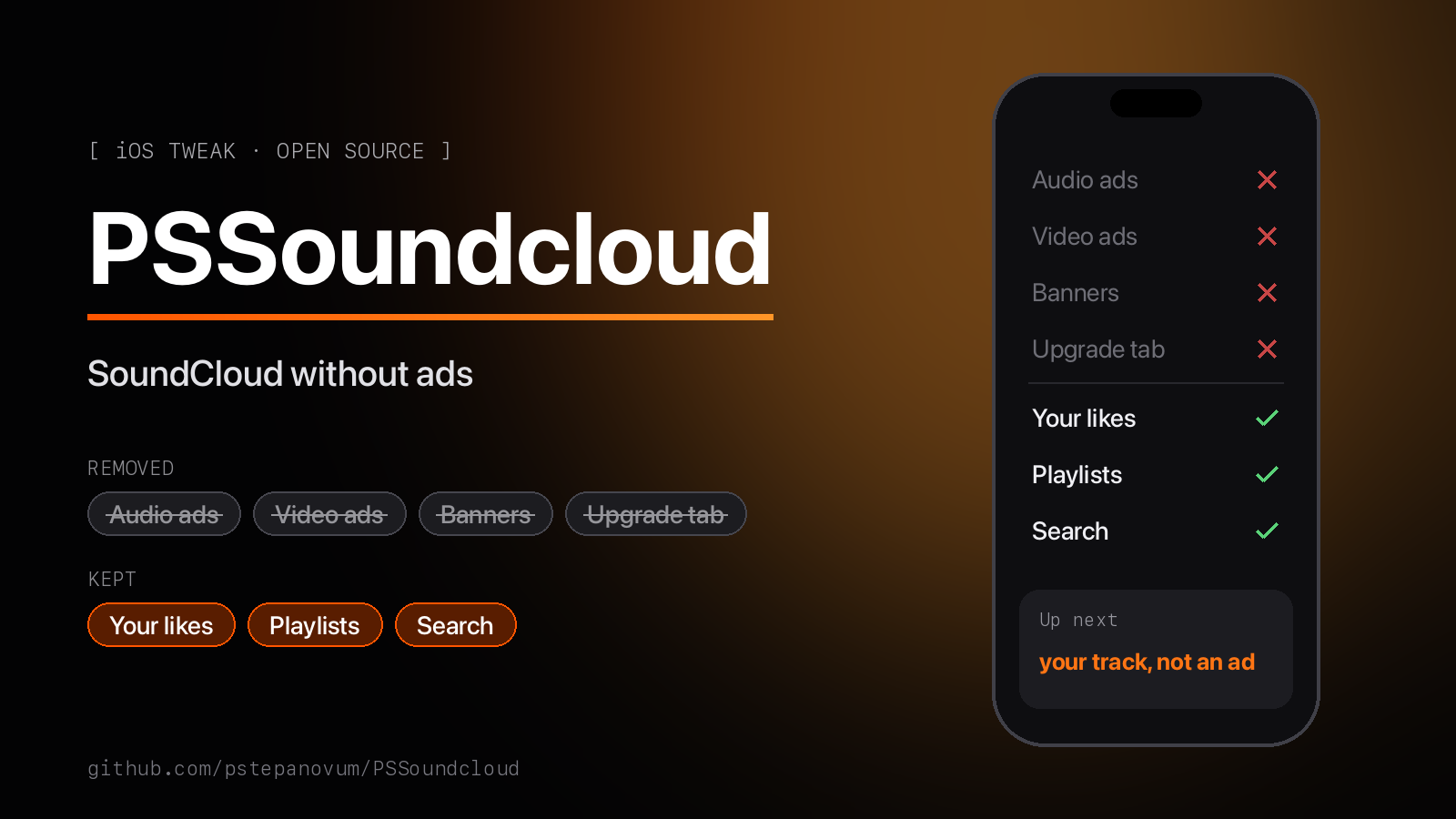 PSSoundcloud - SoundCloud Without Ads (iOS Tweak) preview